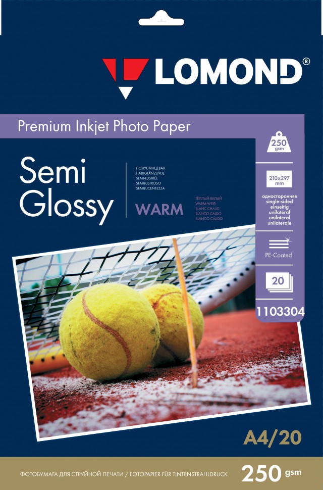 

Фотобумага Lomond Semi Glossy Warm Premium 1103304 250 г/м2, A4, 20 листов