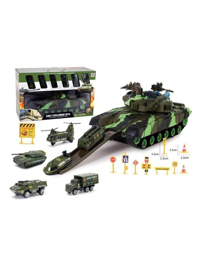

Игровой набор Военный, танк, транспорт металлический 6шт., предметов 13шт., коробка