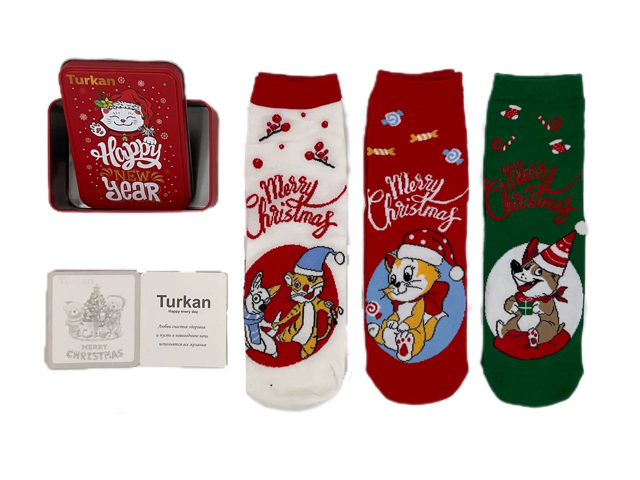 Новогодний подарочный набор Turkan Merry Christmas HJ7888-4 носки р-р 36-41