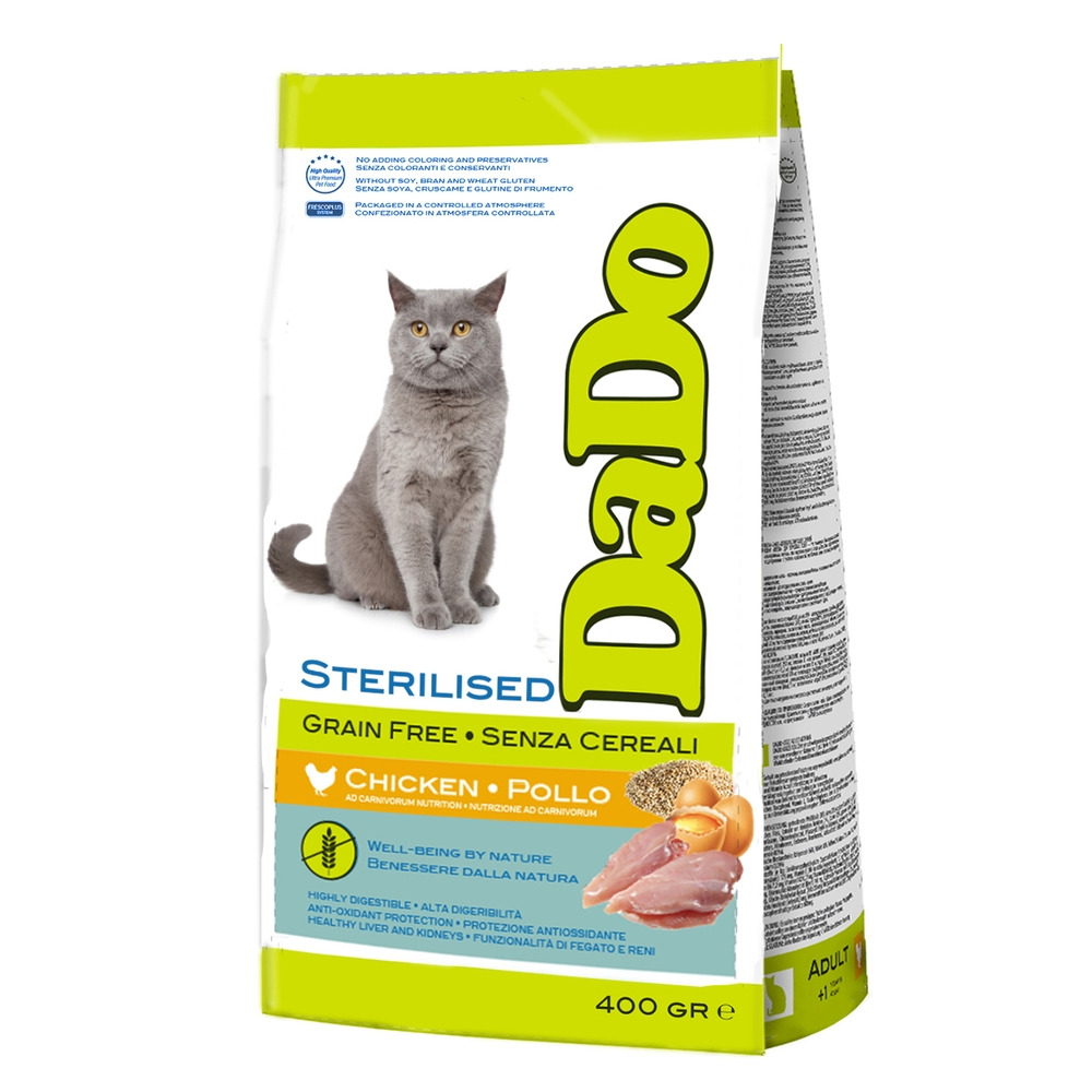 

Сухой корм для кошек Dado Cat Grain-Free, для стерилизованных, беззерновой, курица, 400 г