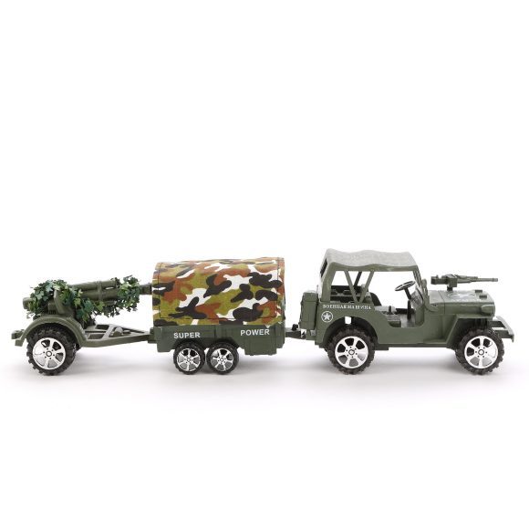 фото Игрушечная машинка наша игрушка инерционная, с прицепом, пушка, 4 фигурки солдат