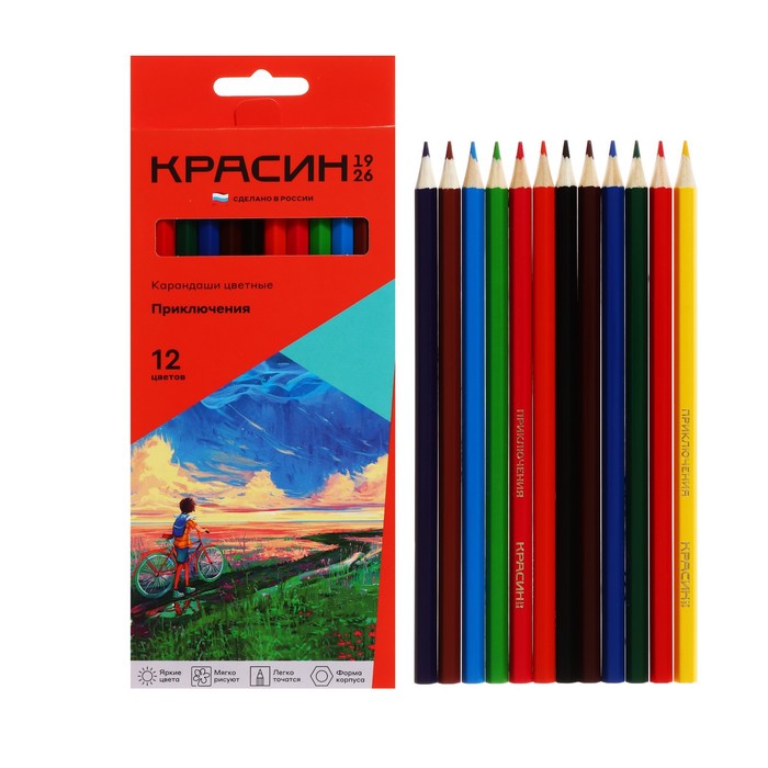 

Карандаши 12цв Красин "Приключения", шестигран, карт/уп, европодвес, Разноцветные