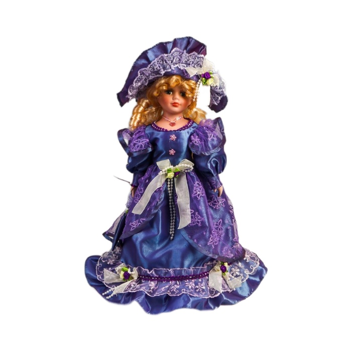 Кукла коллекционная КНР керамика, Леди Лилия в ярко-синем платье с кружевом 40 см кукла коллекционная керамика леди беатрис в сиреневом платье 40 см