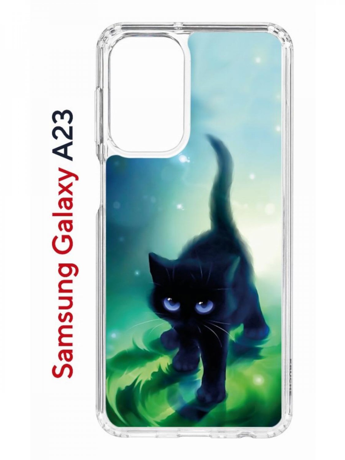 Чехол на Samsung A23 Kruche Print Черный кот, противоударный бампер, с защитой камеры