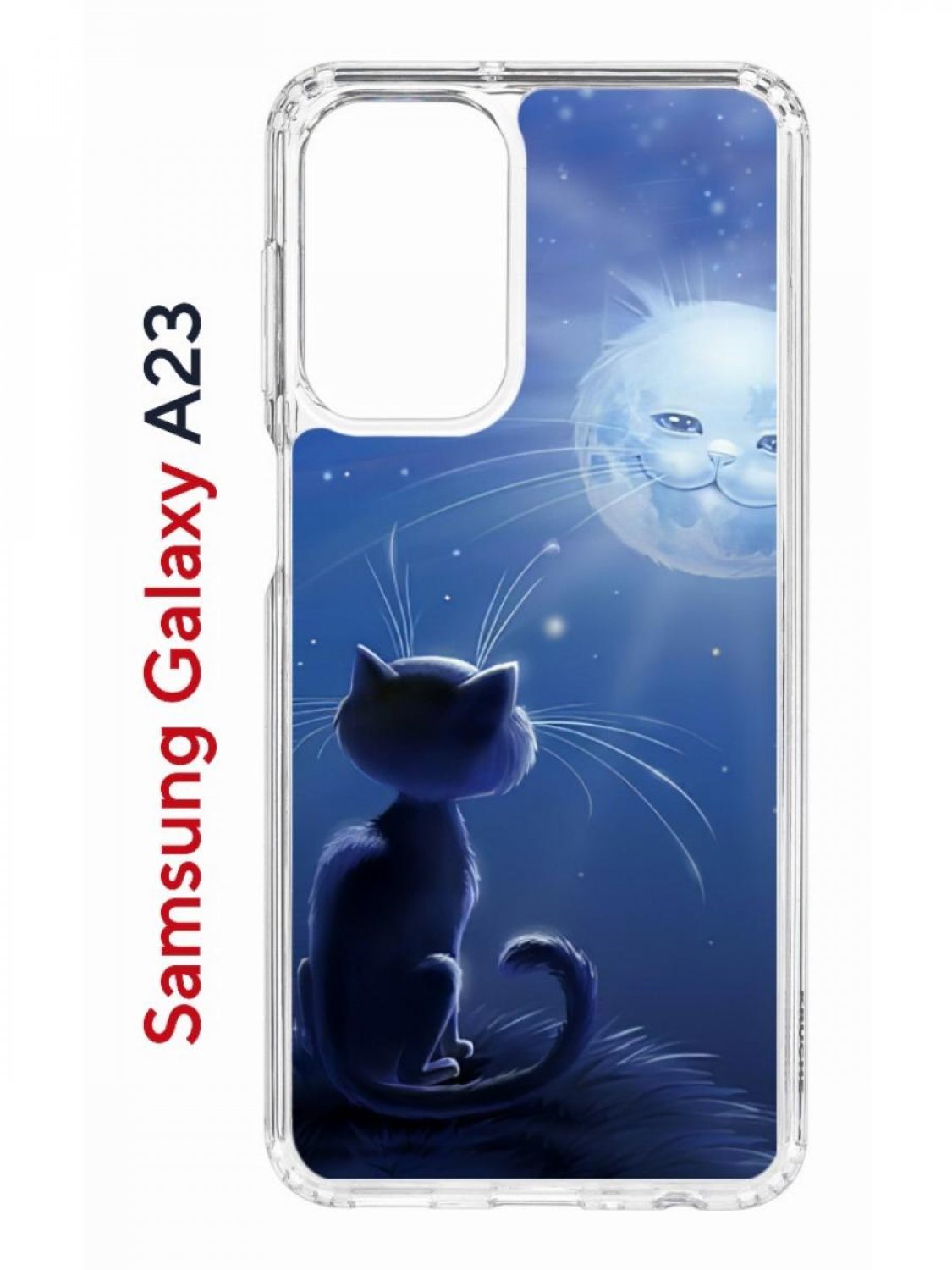 

Чехол на Samsung A23 Kruche Print Лунный кот, противоударный бампер, с защитой камеры, Прозрачный;синий;голубой;белый, Самсунг Галакси А23