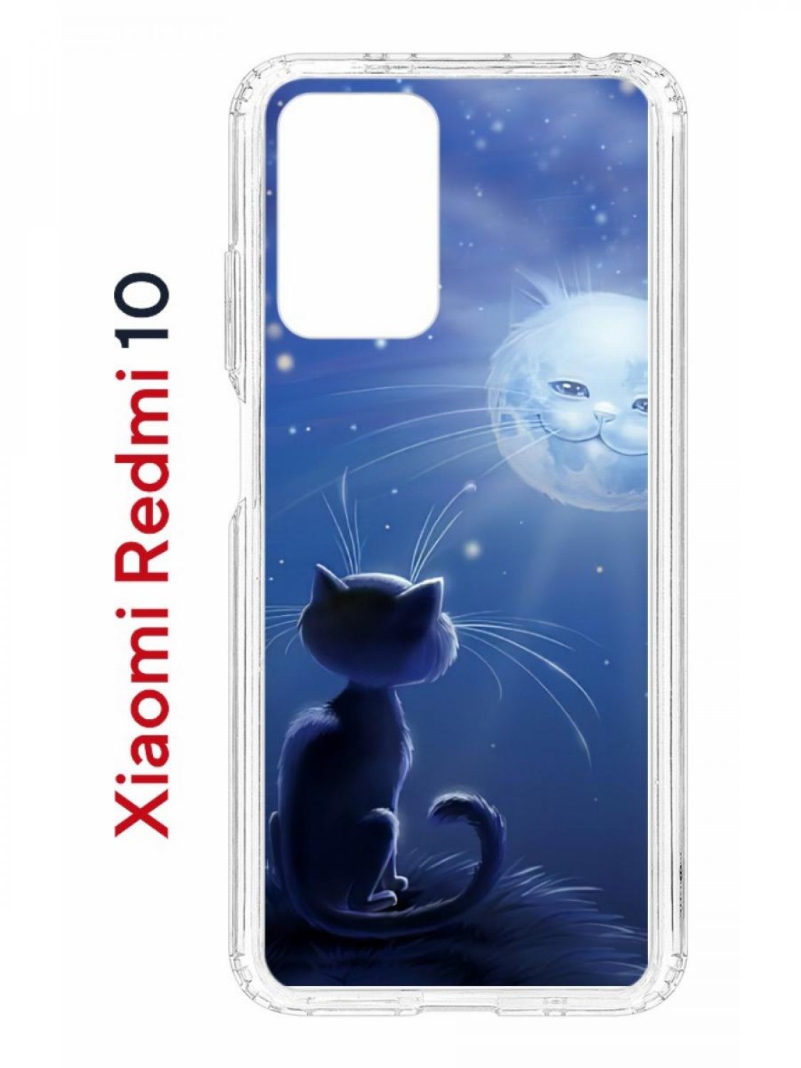 

Чехол на Xiaomi Redmi 10/10 Prime Kruche Print Лунный кот,противоударный бампер с принтом, Прозрачный;синий;голубой;белый, Ксиоми Редми 10, Редми 10 Прайм