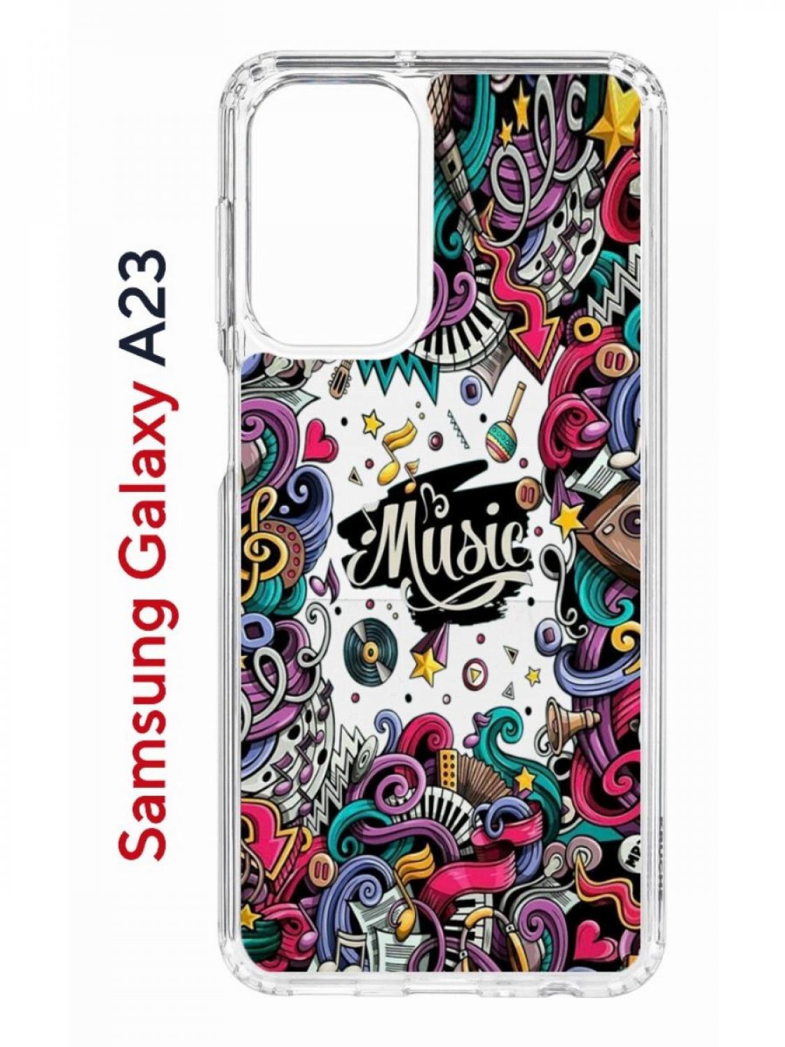 

Чехол на Samsung A23 с принтом Kruche Print Music, противоударный бампер, с защитой камеры, Прозрачный;розовый;синий;фиолетовый, Самсунг Галакси А23