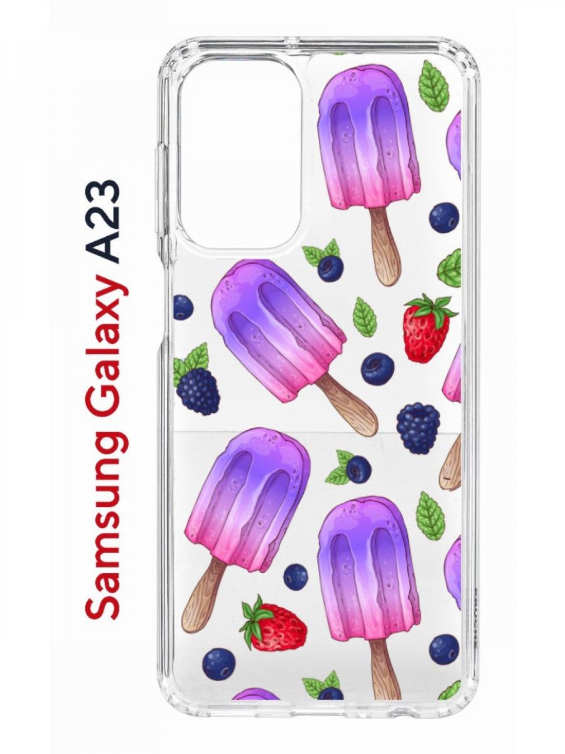 

Чехол на Samsung A23 Kruche Print Ice Cream, противоударный бампер, с защитой камеры, Прозрачный;фиолетовый;синий;красный, Самсунг Галакси А23