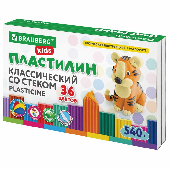 

Пластилин 36цв 540г BRAUBERG KIDS, со стеком.ВЫСШЕЕ КАЧЕСТВО, Разноцветный