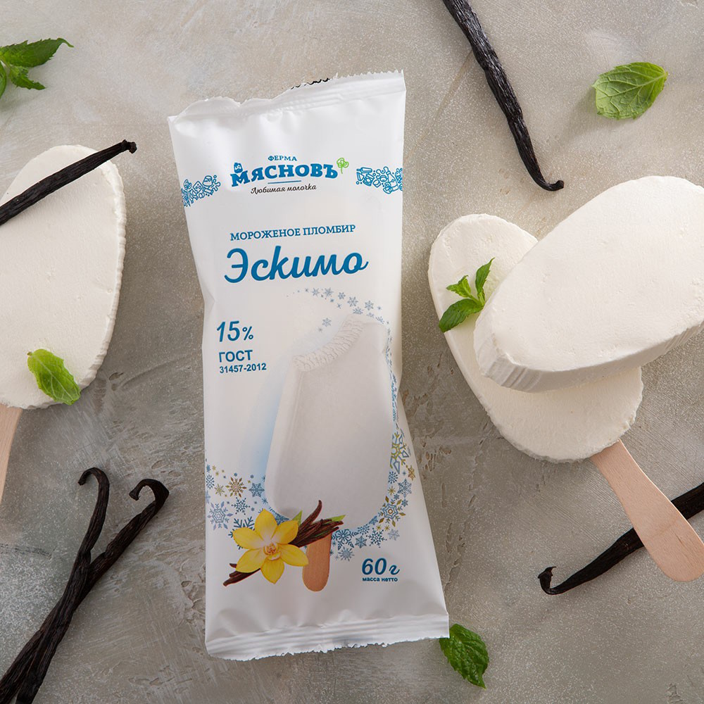 Мороженое пломбир МясновЪ ФЕРМА Эскимо 15% 60 г