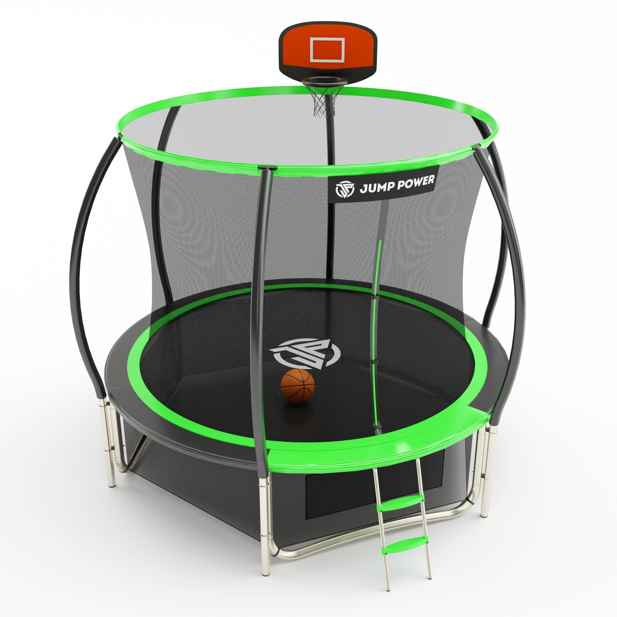 

Батут Jump Power 10ft Pro Inside Basket Green лестница+защитная сеть+баскетбольный набор, Зеленый, Jump Power 10 ft Pro Inside Basket Green