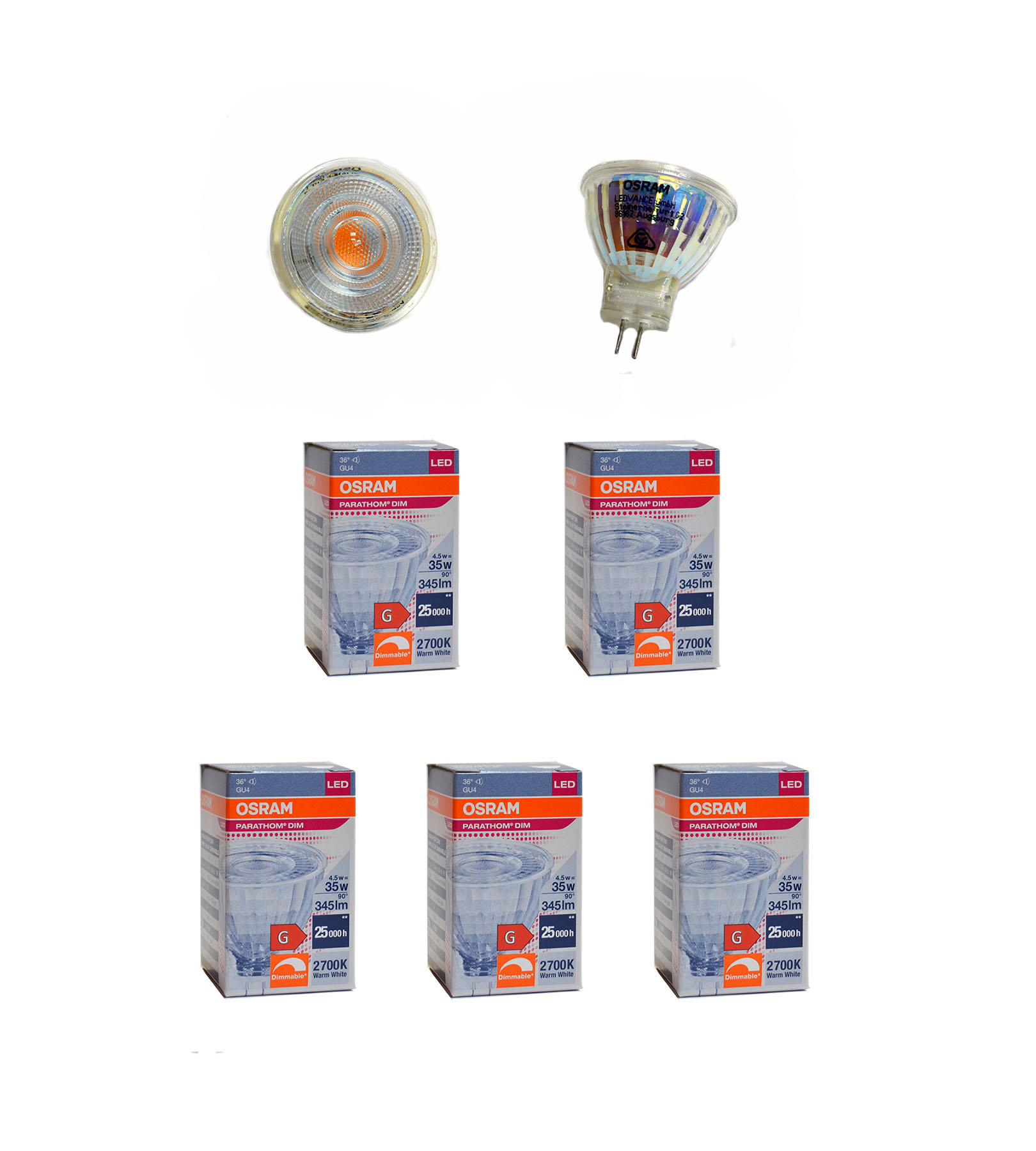 

Лампочка светодиодная OSRAM MR11 GU4 4,5Вт 12В 345Лм 2700К Теплый белый Диммируемая 5шт, Софит MR11 GU4 4,5Вт 12В 345Лм 2700К Диммируемая