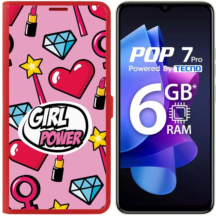 

Чехол-книжка Eco Book для Tecno Pop 7 Pro Girl Power, Красный