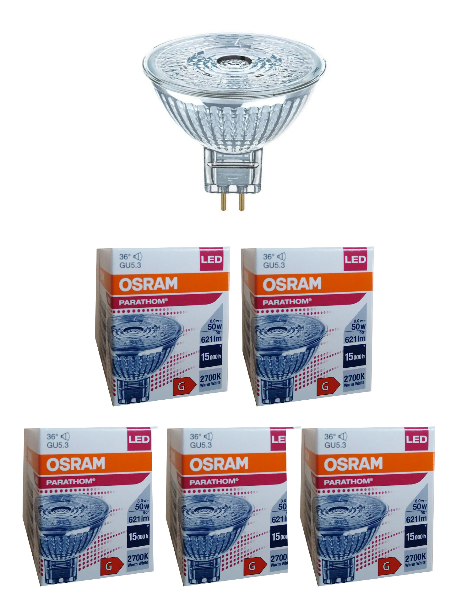 

Лампочка светодиодная OSRAM Софит MR16 GU5.3 8Вт 12В 621Лм 2700К Теплый белый, упак. 5шт, Софит MR16 GU5.3 8Вт 12В 621Лм 2700К