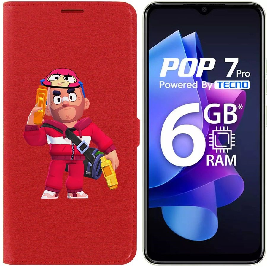 

Чехол-книжка Eco Book для Tecno Pop 7 Pro Brawl Stars-Красавчик Кольт
