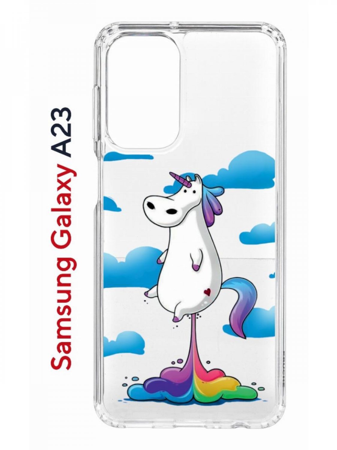 

Чехол на Samsung A23 Kruche Print Flying Unicorn, противоударный бампер, с защитой камеры, Прозрачный;голубой;белый;фиолетовый, Самсунг Галакси А23