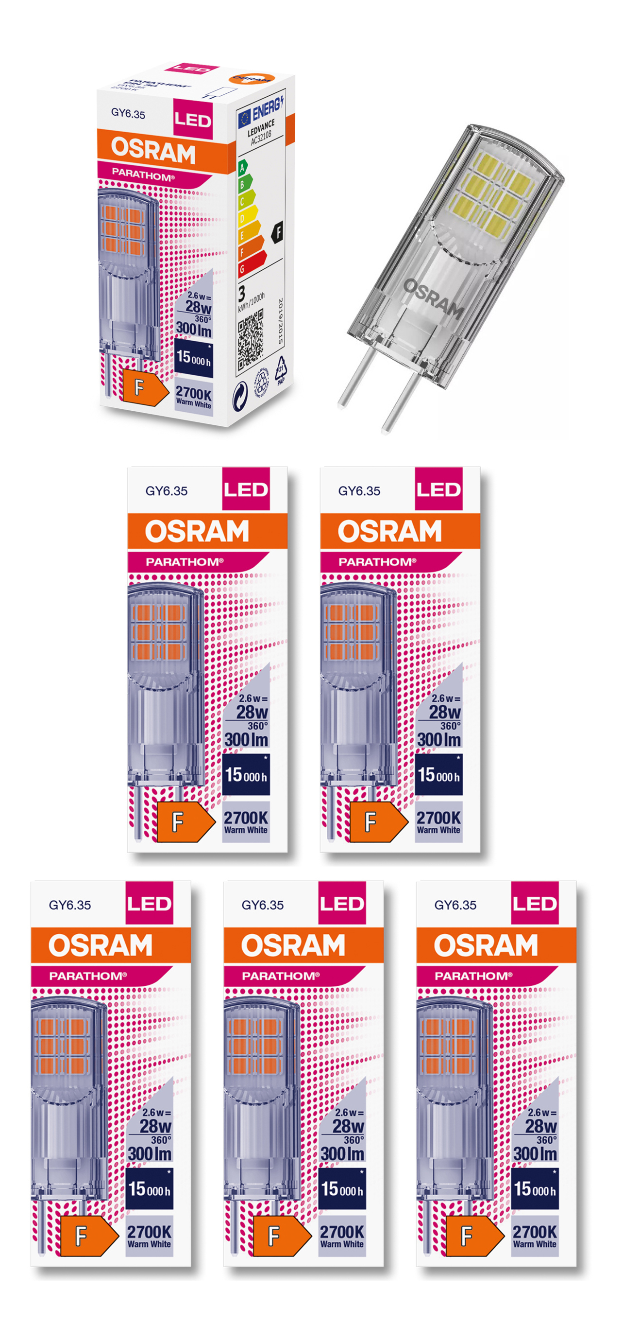 

Лампочка светодиодная OSRAM Капсула GY6.35 2,6Вт 12В 300Лм 2700К Теплый белый, упак. 5шт, Капсула GY6.35 2,6Вт 12В 300Лм 2700К