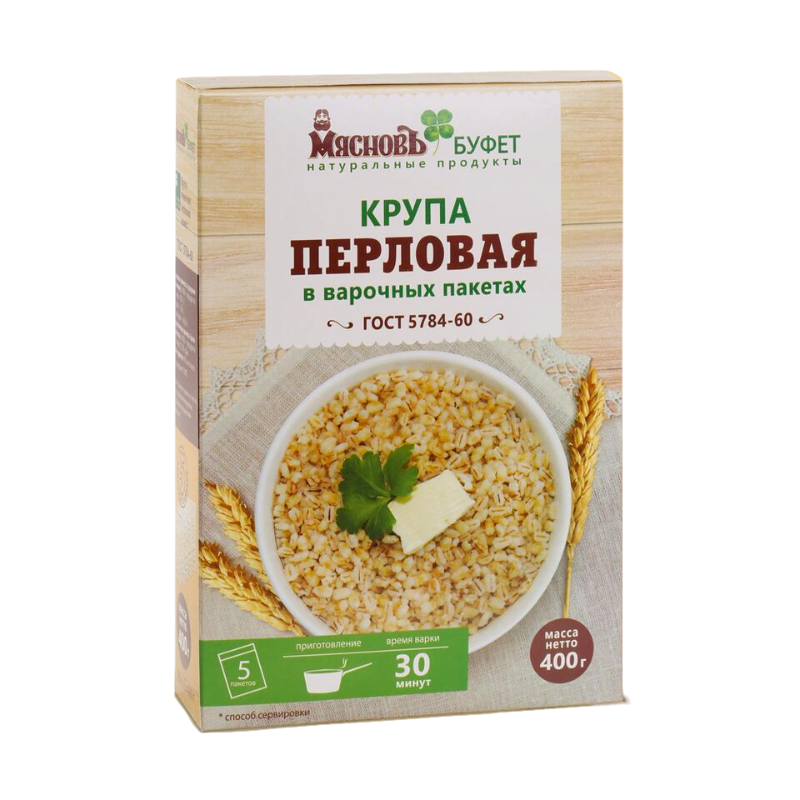 

Крупа перловая МясновЪ БУФЕТ в варочных пакетах 5 шт 400 г