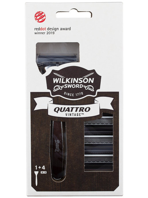 Бритвенный станок Wilkinson Sword Schick QUATTRO VINTAGE с 5 сменными кассетами бритвенный мужской станок с 7 кассетами wilkinson sword henry nock