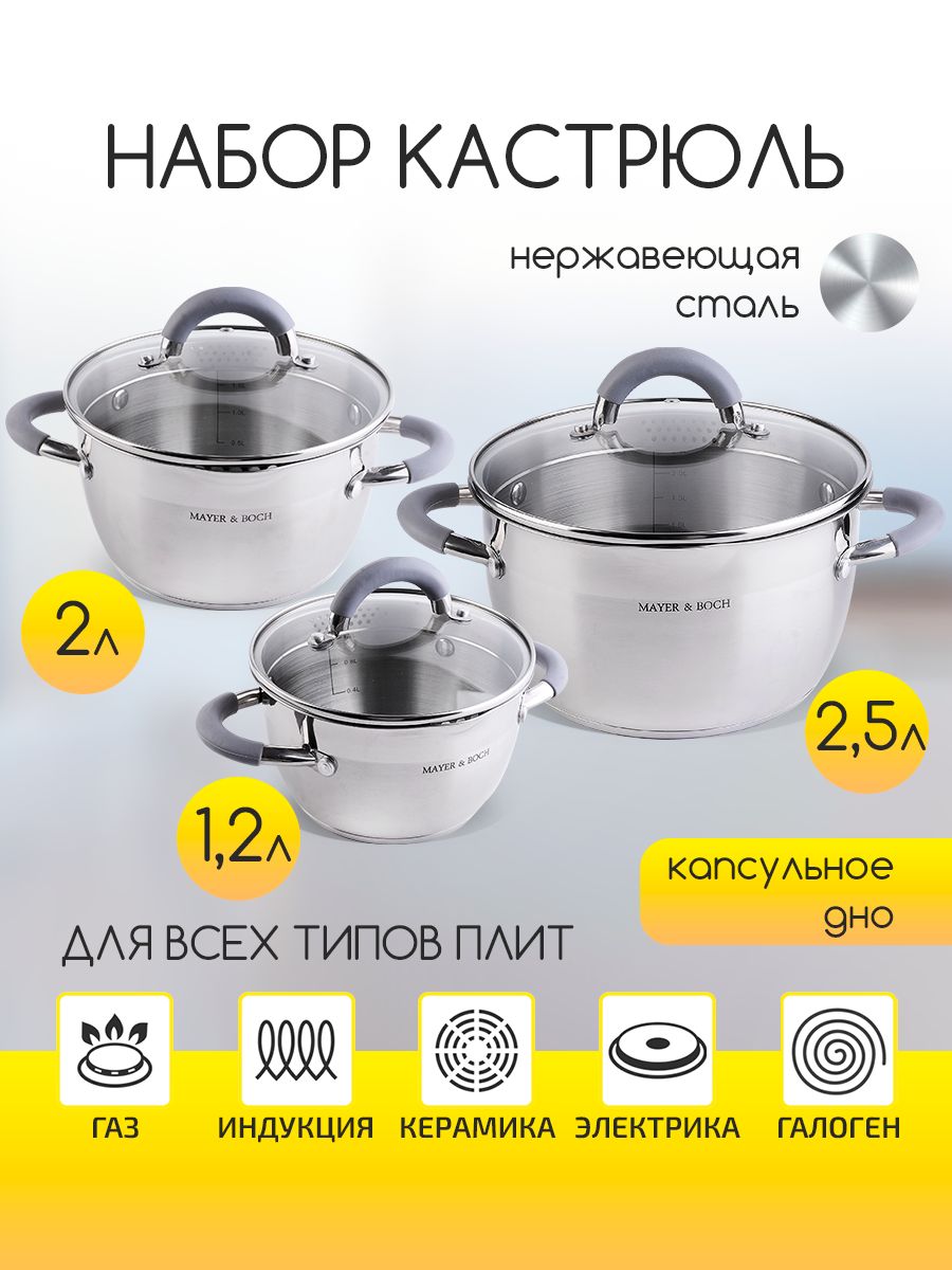 

Набор кастрюль нержавеющая сталь MAYER&BOCH 30995, Серебристый