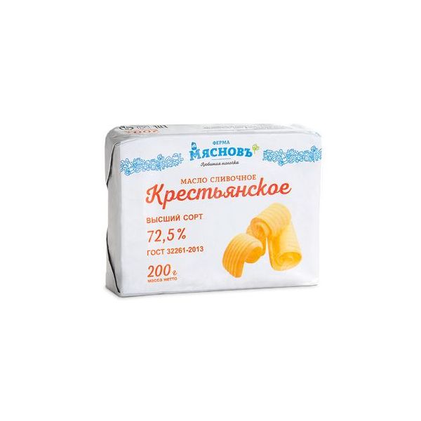 

Сливочное масло МясновЪ ФЕРМА ГОСТ Крестьянское 72,5% 200 г