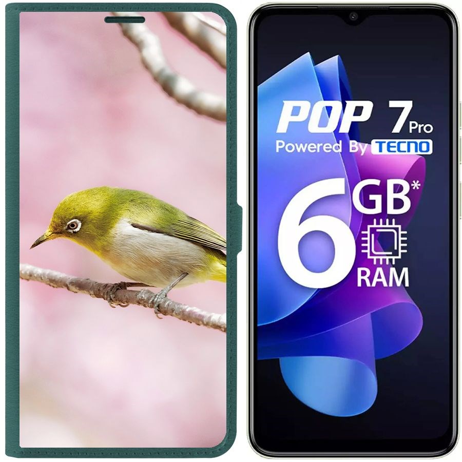 

Чехол-книжка Eco Book для Tecno Pop 7 Pro Японская белоглазка, Зеленый