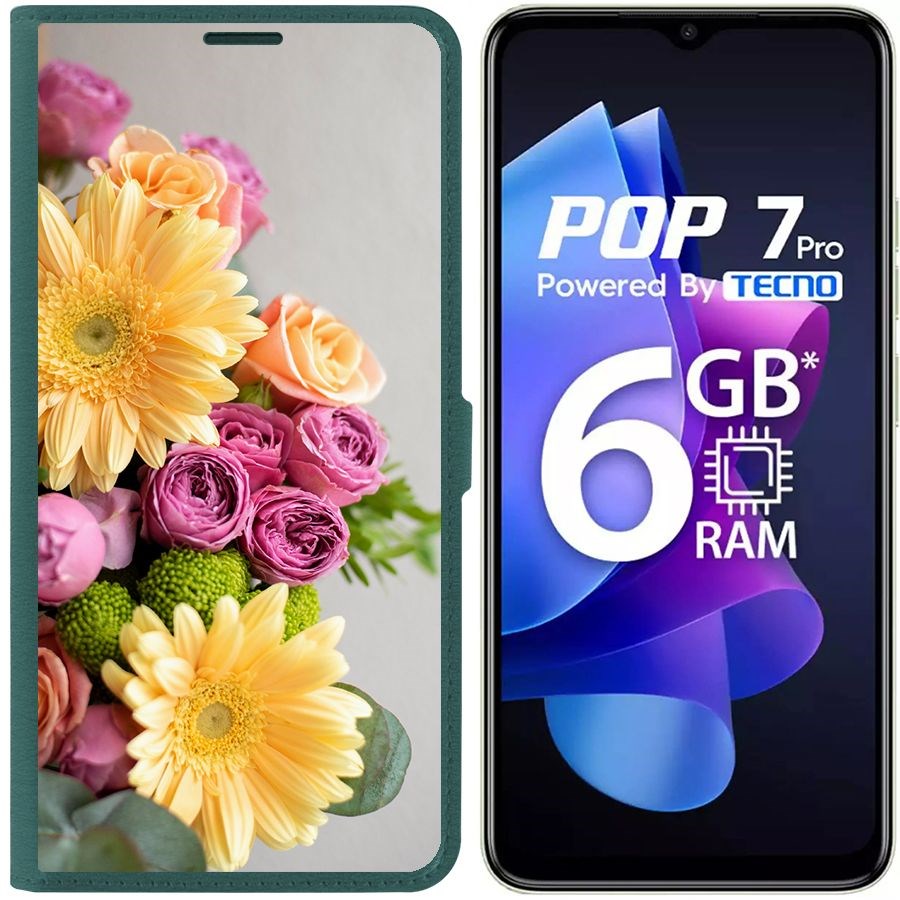 

Чехол-книжка Eco Book для Tecno Pop 7 Pro Букет, Зеленый