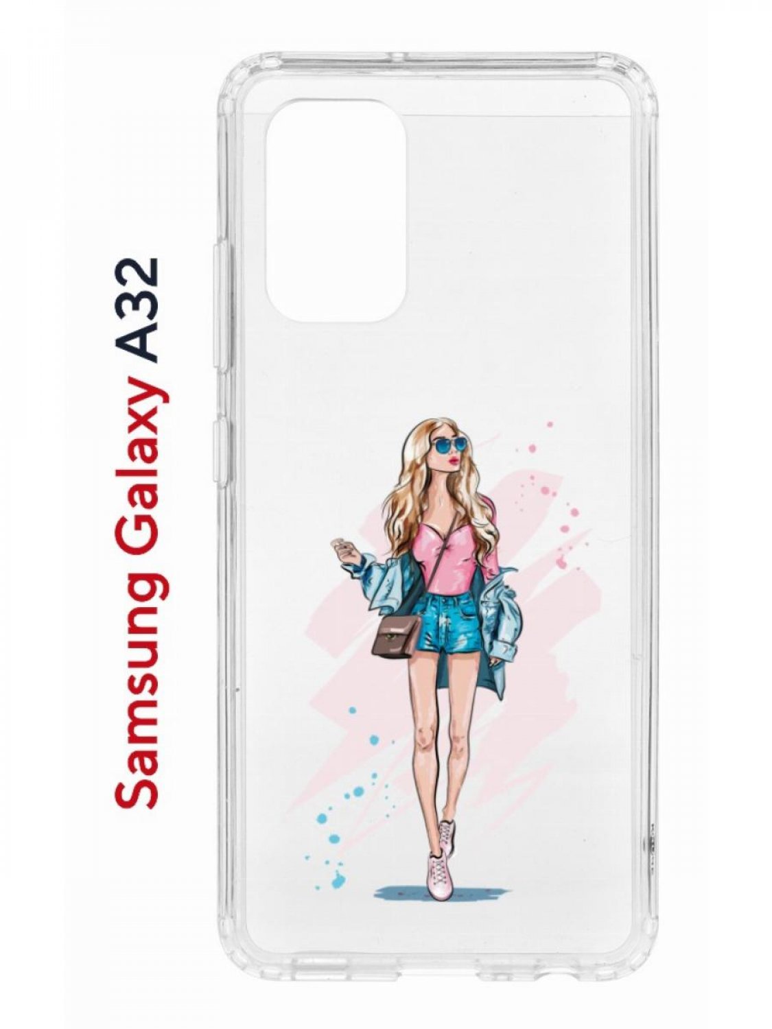 Чехол на Samsung A32 Kruche Print Fashion Girl, противоударный бампер,с защитой камеры