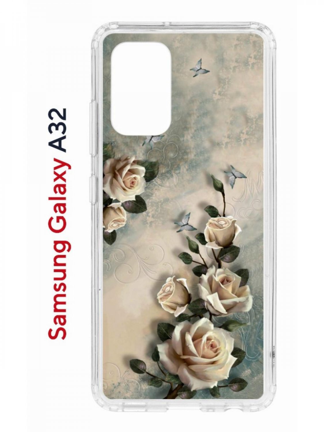 Чехол на Samsung A32 Kruche Print Белая роза, противоударный бампер,с защитой камеры