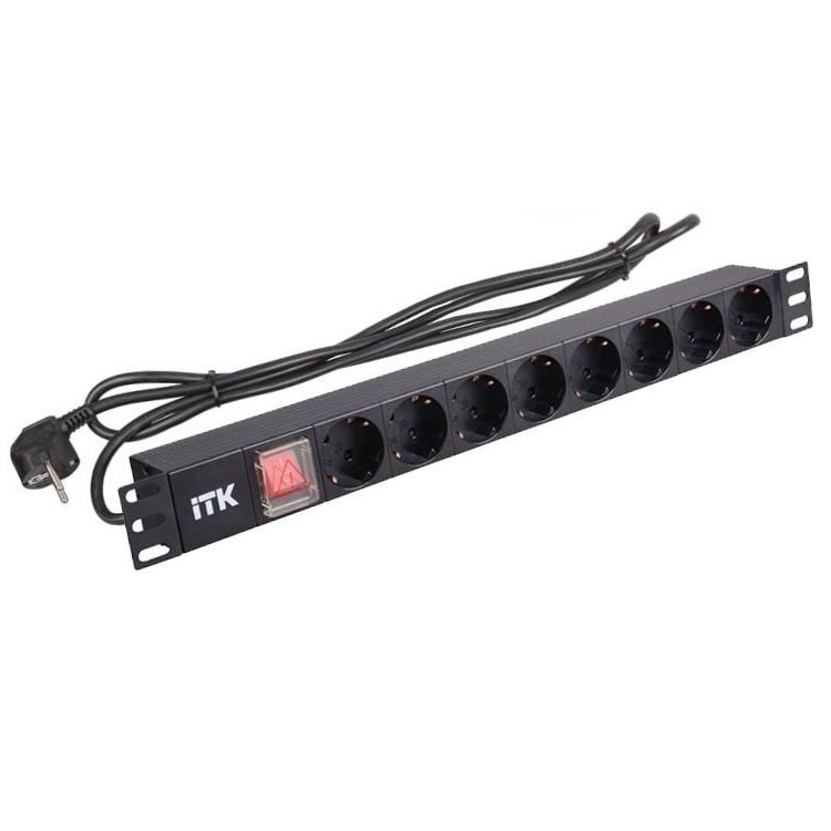 

ITK Блок розеток в шкаф 19" 1U, 8 гнезд, шнур 2м, с LED выключателем