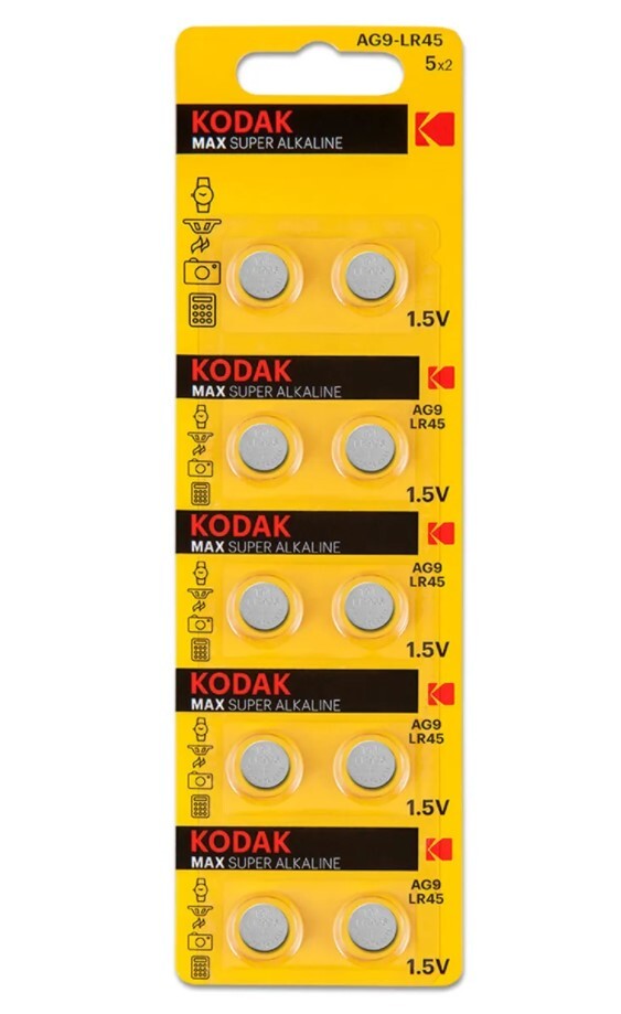 Батарейка Kodak AG9 / G9 / LR936 / LR45 / SR45 / 394A / 194 Alkaline 1.5 V (10 шт)