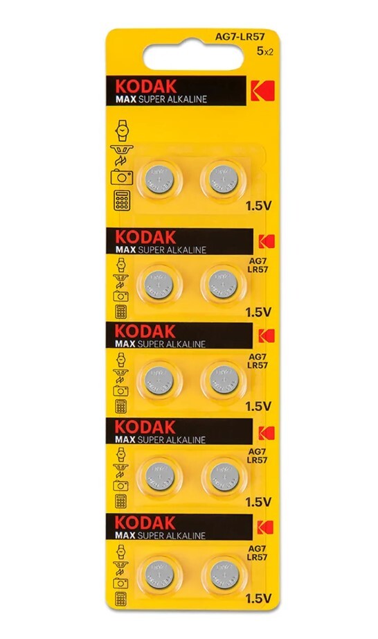 

Батарейка Kodak AG7 / G7 / LR926 / LR57 / SR57 / 395 / 195 Alkaline 1.5 V (10 шт)