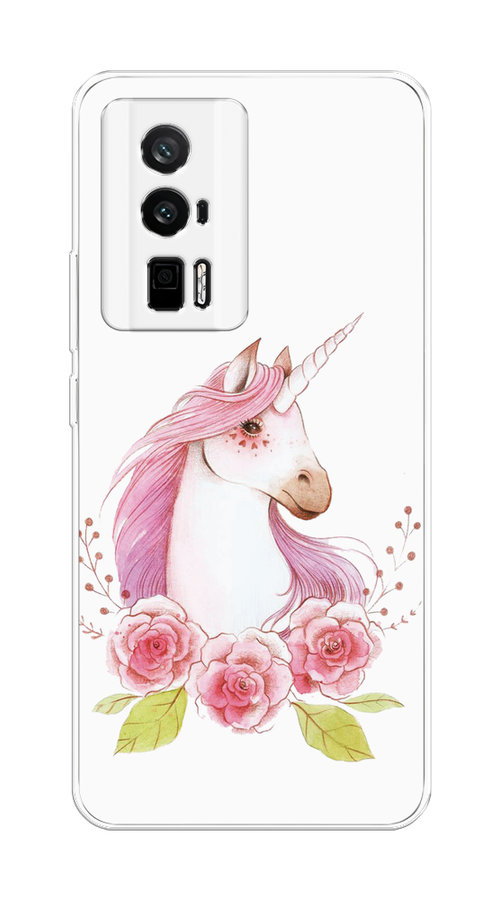 

Чехол на Redmi K60 "Единорог цветы", Белый;розовый;серый, 317450-1