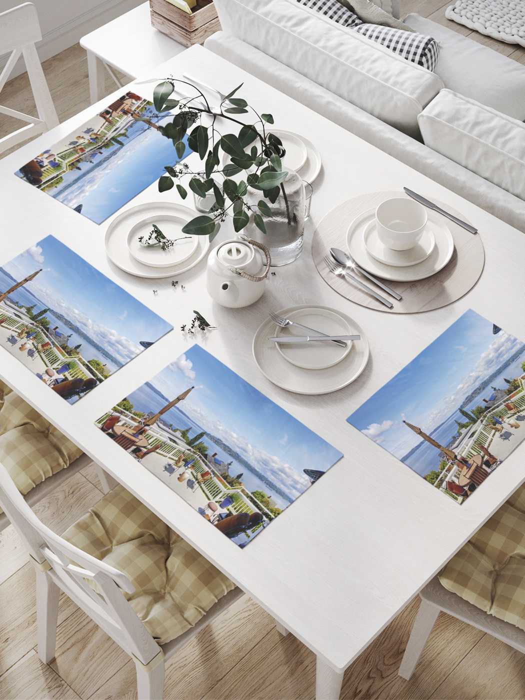 фото Комплект салфеток joyarty "терраса с видом на море" для сервировки стола 32х46 см, 4 шт.