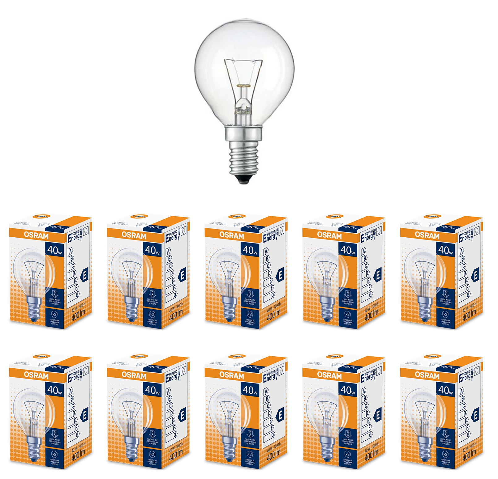

Лампочка накаливания OSRAM Шар P E14 40Вт 220В 2700К Теплый белый Диммируемая, упак. 10шт, Шар P E14 40Вт 220В 2700К Диммируемая