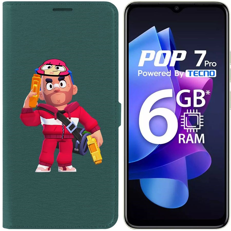 

Чехол-книжка Eco Book для Tecno Pop 7 Pro Brawl Stars-Красавчик Кольт