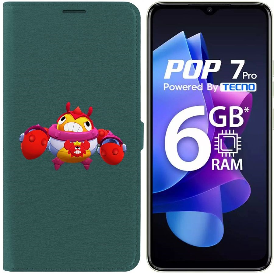 

Чехол-книжка Eco Book для Tecno Pop 7 Pro Brawl Stars-Краб Тик