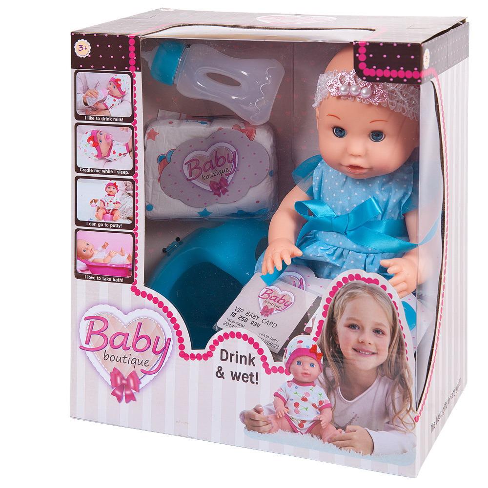 фото Кукла abtoys baby boutique пупс в голубом платье 30см, пьет и писает junfa toys