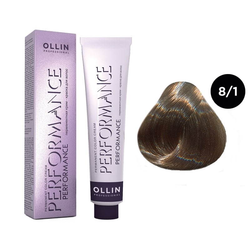 Краска для волос Ollin Professional Permanent Color 8/1 Светло-русый пепельный 60 мл интенсивный крем для волос на основе черного риса ollin megapolis