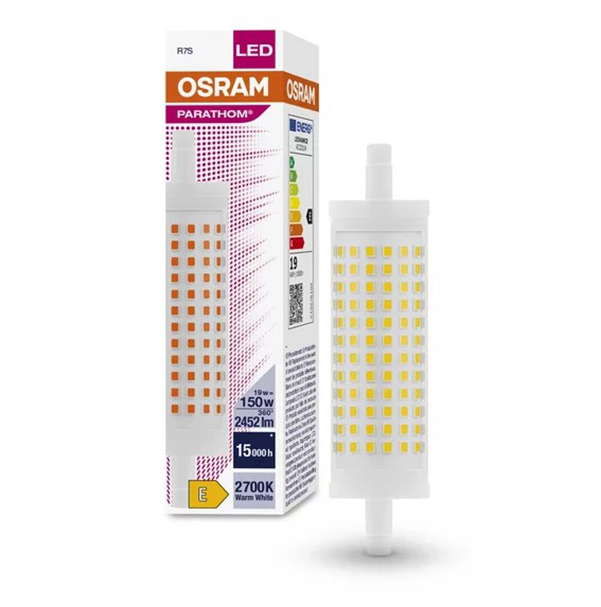 

Лампочка светодиодная Osram 19W=150W 220V R7s 118мм Двухцокольн PARATHOM 2452Лм 2700K 1шт, 19W=150W 220V R7s 118мм Линейная Двухцокольная прозр. PARATHOM 2452Лм 2700K