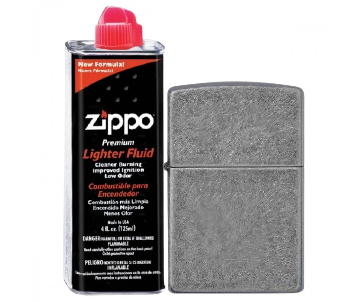 

Бензиновая зажигалка ZIPPO 121FB Antique Silver Plate + бензин Zippo 125 мл 121FB-3141, Серый