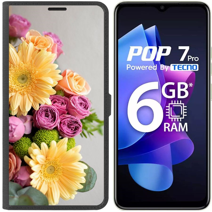

Чехол-книжка Eco Book для Tecno Pop 7 Pro Букет, Черный