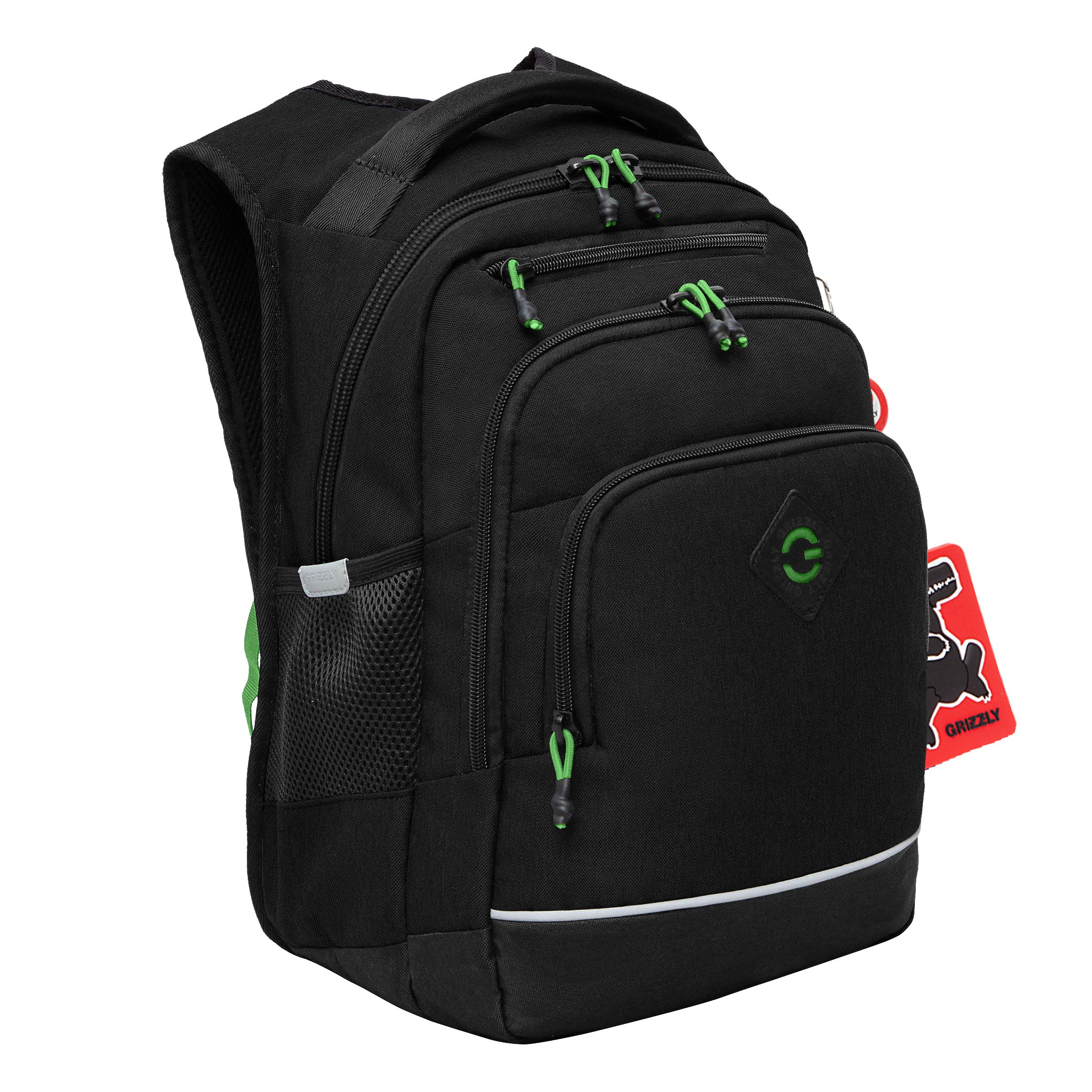 Рюкзак школьный GRIZZLY RB-450-1 с карманом для ноутбука 13 анатомический зеленый
