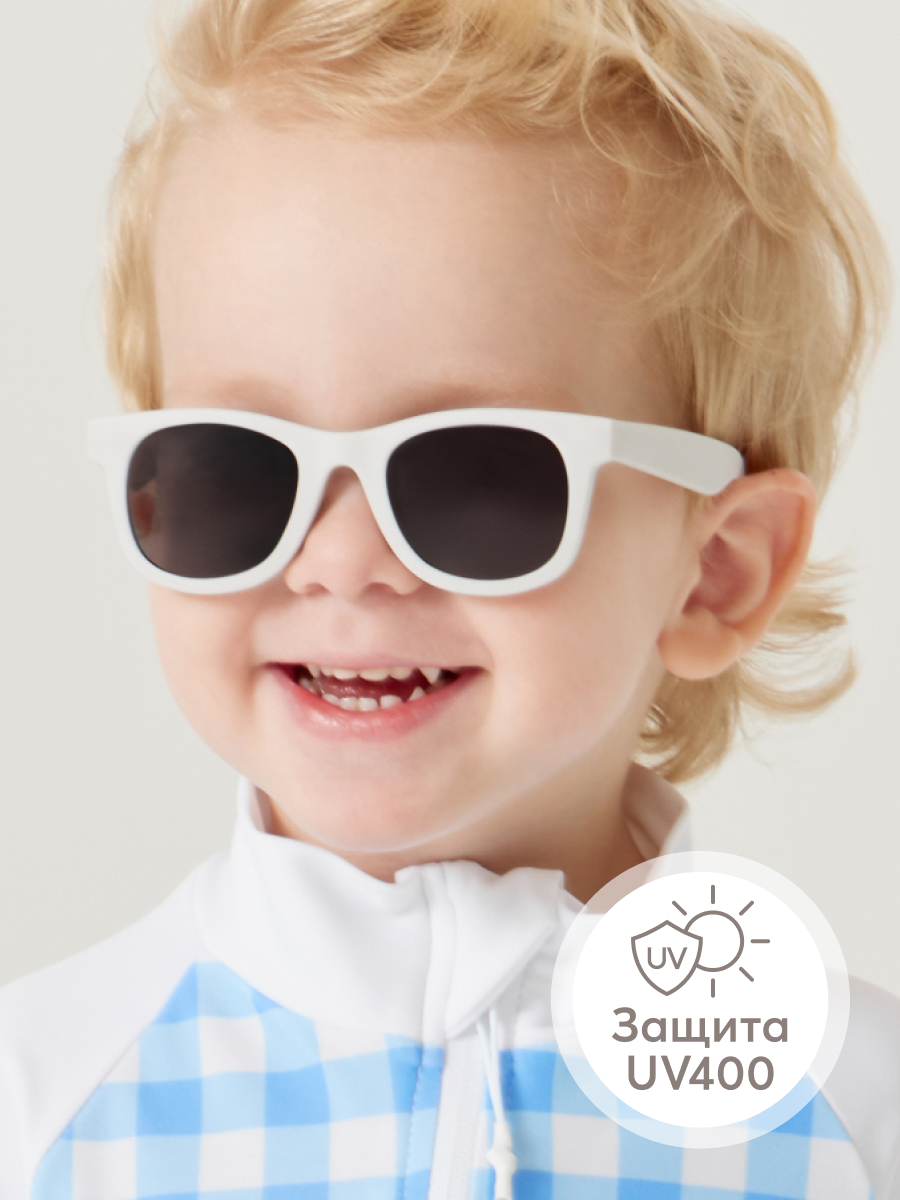 Очки детские солнцезащитные Happy Baby UV 400 вайфареры детские, гибкие дужки, белый солнцезащитные очки happy baby с ремешком uv400