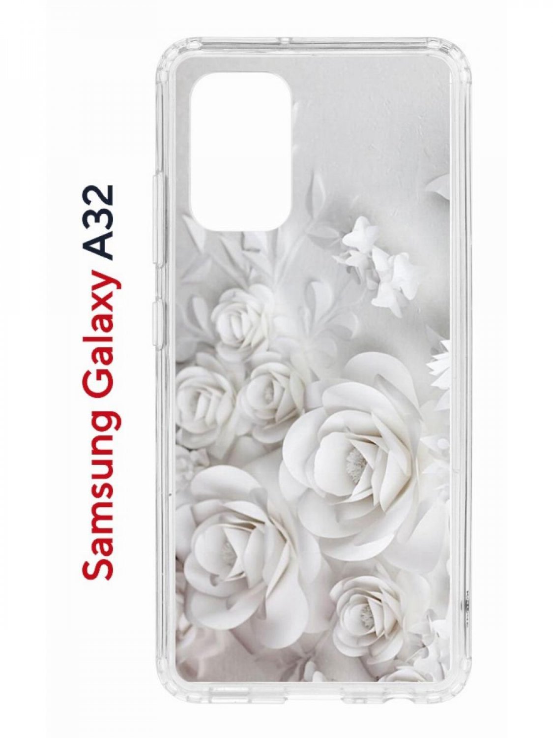 Чехол на Samsung A32 Kruche Print White roses, противоударный бампер,с защитой камеры