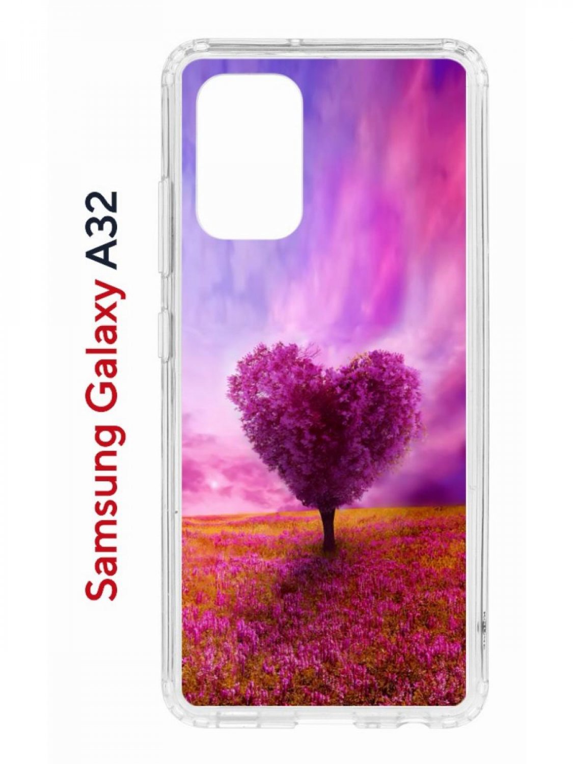 Чехол на Samsung A32 Kruche Print Pink heart, противоударный бампер,с защитой камеры