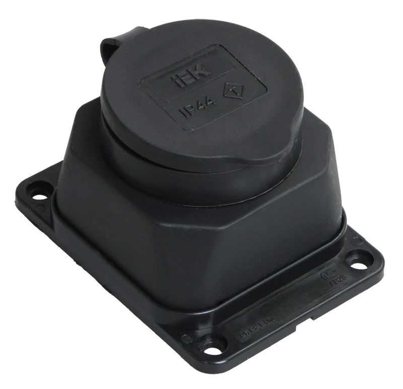 фото Розетка iek pkr11-016-2-k02 рб13-1-0м с защитной крышкой настенная омега ip44