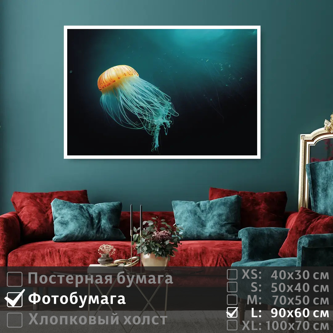 

Постер на фотобумаге ПолиЦентр Медуза плавает на дне океана 90х60 см, МедузаПлаваетНаДнеОкеана