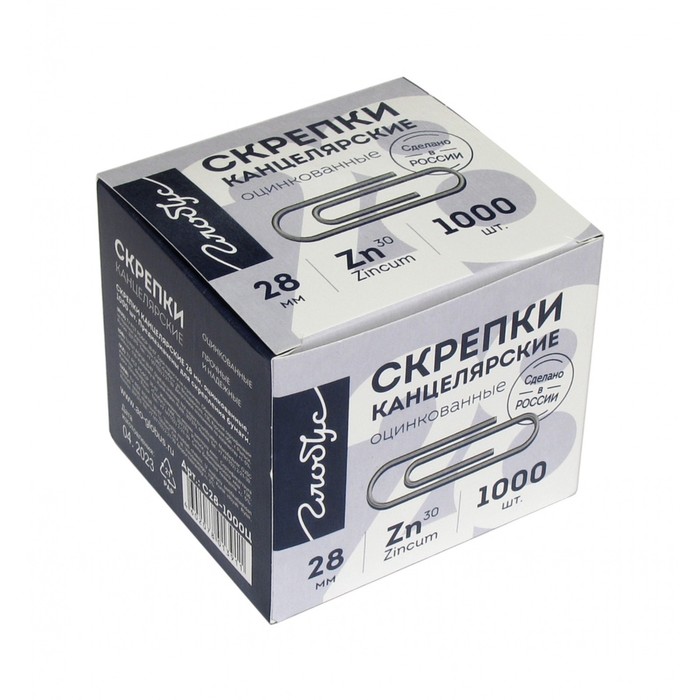 

GLOBUS Скрепки канцелярские 28 мм оцинкованные 1000шт. GLOBUS