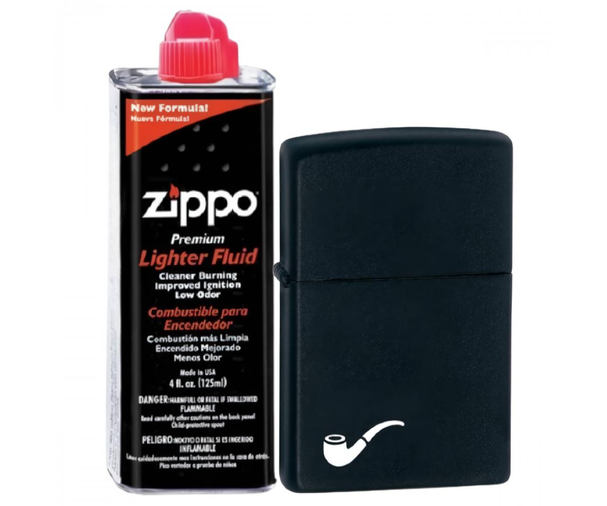 

Бензиновая зажигалка ZIPPO 218PL Pipe Black Matte + бензин Zippo 125 мл 218PL-3141, Черный